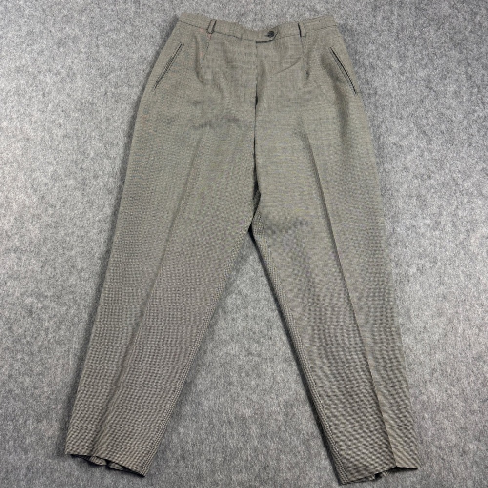 Vintage Austin Reed Wool Pants Womens 16 Gray Houndstooth Pleated High Rise USA